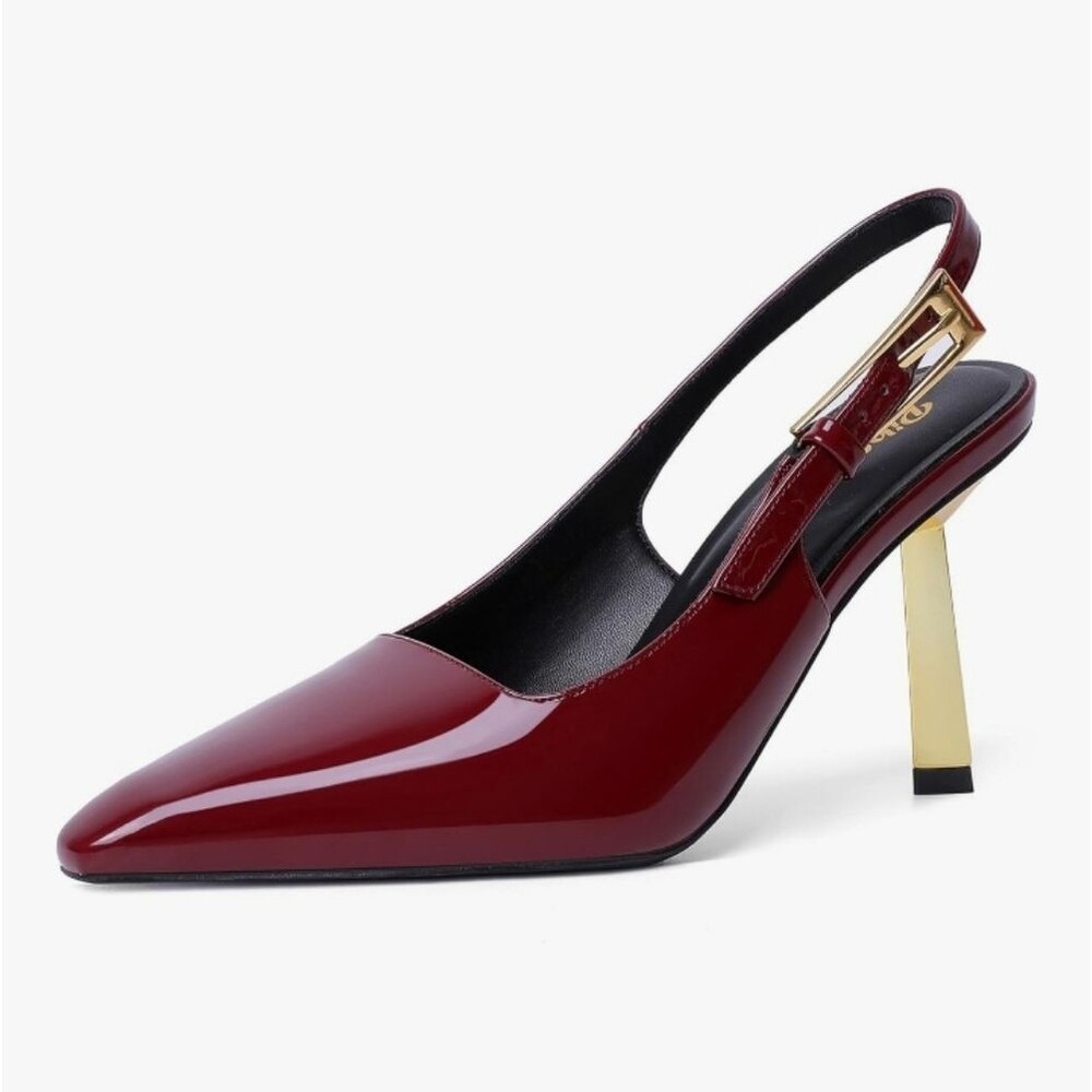 Ribongz Elegant Burgundy Faux Patent Leather Slingback Heels Size 8.5 NWT
